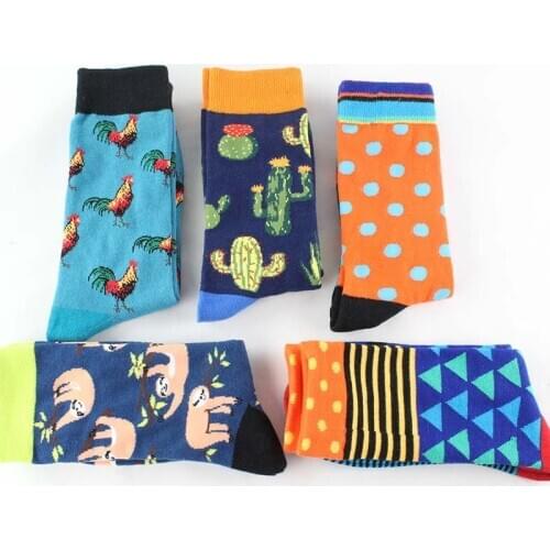 Drop Ship Crew Socks 2020 New Stripes Animal Pepper Rooster Cock Cactus Dog Cat Heart Fox Sloth Koala Wolf Penguin Dinosaur