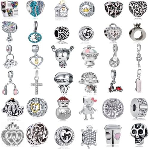 Dazzling Silver Color Sweet Home Family Girl Boy Beads Fit Pandora Charms Original Bracelet Trinket DIY Women Jewelry