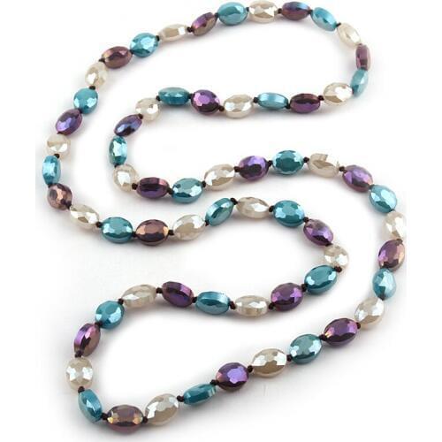 Free Shipping Fashion Facet Oval 3 color Mix Crystal Knot Beads Halsband Necklace Handmade Women Spring Summer Jewelry