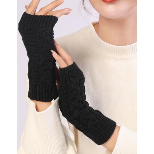 New Fashion Women Ladies Fingerless Gloves Winter Warm Knitted Stretch Thumbhole Arm Warmers Mittens Black Red Gray