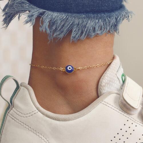 Turkey Evil Eye Link Chain Anklets Charms Alloy Leg Bracelets for Women Foot Jewelry Fashion Summer Beach Gold Ankle Bracelet