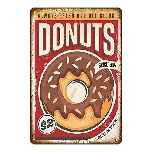 Doughnut Vintage Style Metal Sign Iron Painting for Indoor & Outdoor Home Bar Coffee Kitchen Wall Decor 8 X 12 Inch