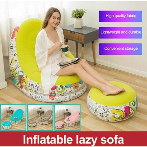 Portable Leisure Inflatable Sofa Chair With Footrest Stool Outdoor Furniture Comfortable Flocking Single Sofa Chair Pile Coating