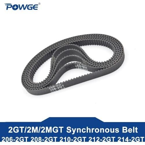 POWGE 2MGT 2M 2GT Synchronous Timing belt Pitch length 206/208/210/212/214 width 6mm/9mm Teeth 103 104 105 106 107 Loop closed