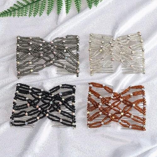 Lovef 4Pcs/Pack Crystal Rhinestone EZ Combs Magic Beaded Double Stretching Combs Double Hair Clips Hair Accessories