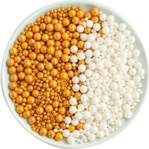 Edible White Gold Bead Pearl Sugar Ball Fondant DIY Cake Baking Sprinkles Sugar Candy Ball Wedding Cake Decoration 50g