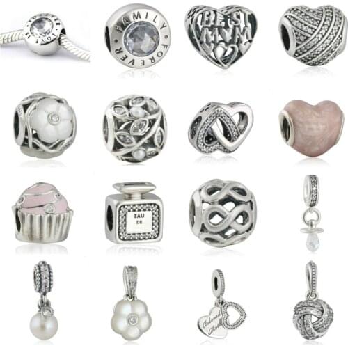 925 Sterling Silver Beads Sweet Cupcake Signature Scent Infinite Shine Lines Best Mother Family Love Is Forever Dangle Charm
