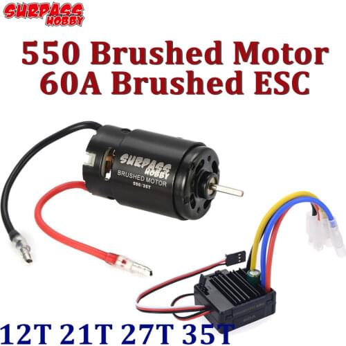 Surpass Hobby 550 Brushed Motor 12T 21T 27T 35T with 60A Brushed ESC 2-3S for 1/10 RC Car Crawler Off-road HSP TRAXXAS Scx10