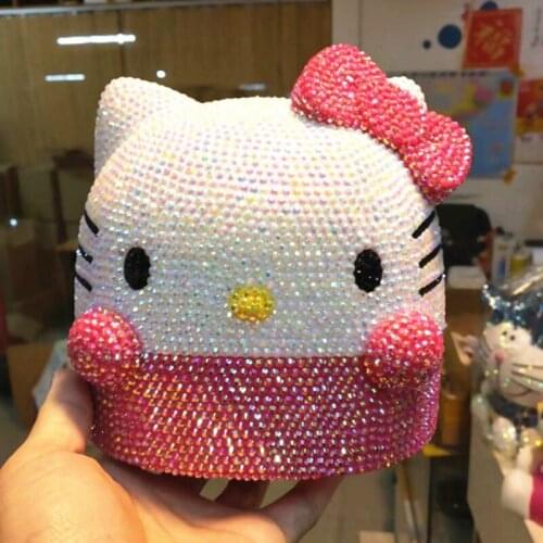Rhinestone Kitty Napkin Holder Box Hanamade Bling Car Decor Waterproof Kitty Cat KT Car Tissue Box Holder Roll Paper Contianer