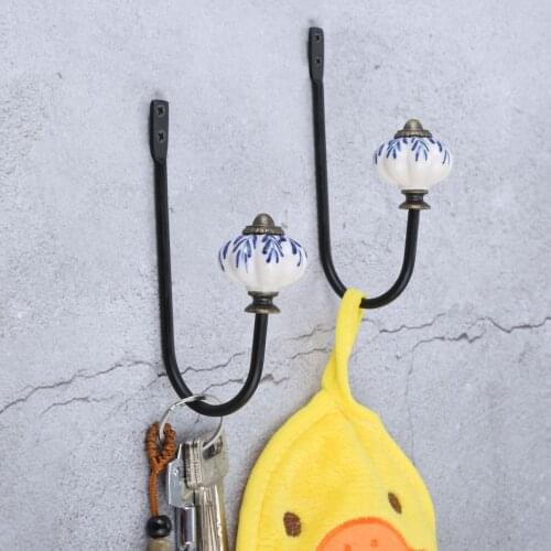 1set Porcelain Hook Wall/Door Mounted Hanger w/screw White&Blue Ceramics Coat/Key/Bag/Towel/Hat Holder Bathroom Kitchen 122mm