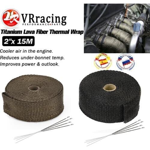 VR- 15 meter Exhaust Pipe Header Heat Wrap Resistant Downpipe + 6 PCS Stainless Steel Ties for Car Motorcycle Accesories VR1815