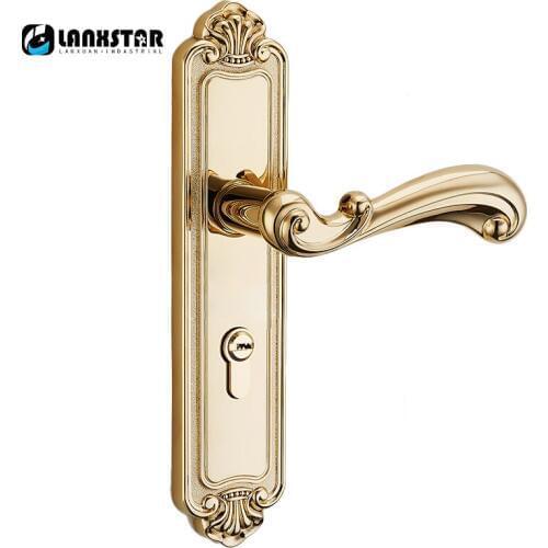 European Style Lockset Handle Locker PVD Locks Golden Interior Door Classical Mechanical Lock Handle