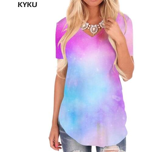 KYKU Tie Dye T Shirt Women Colorful Funny T shirts Psychedelic Shirt Print Colour V-neck Tshirt Womens Clothing Hip hop