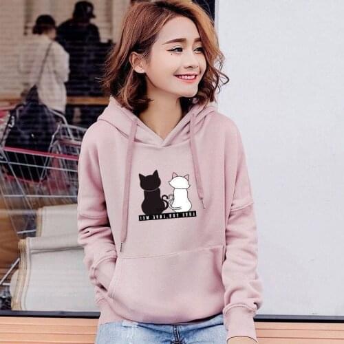 Women Cute Friend Hoodie Ladies Cat Print Cotton Fashion Casual Solid Long Sleeve Hoodies Pullover Tops
