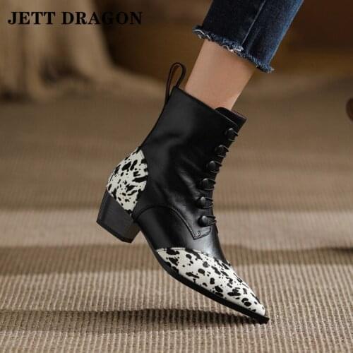 Women Elegant Ankle Boots Thick High Heel Shoes Zipper Pointed Toe Ladies Footwear Short Boots New Real Horsehair Western Boots
