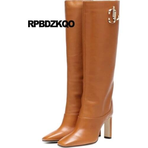 12 44 13 45 Thigh High Boots For Plus Size Women Crossdresser Over The Knee Shoes Square Toe Metal Heel Wide Calf Big Chunky New
