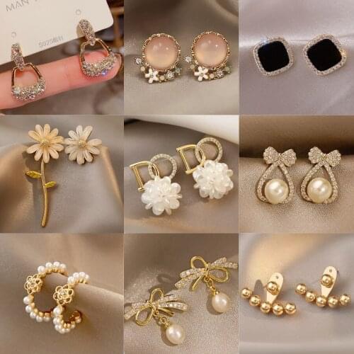 S925 Silver Needle Korean Pearl Earrings High-grade Simple Temperament Micro Diamond Flower Stud Earrings Female 2021 New