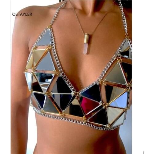Acrylic Geometry Bikini Bra Body Chain Jewelry For Women Summer Beach Ladies Sexy Dance Show Breast Chain Jewelry Accesories
