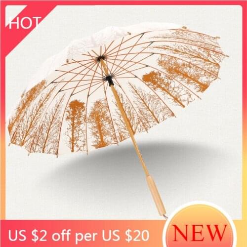 Long Handle Umbrella Straight Retro Chinese Style Sunscreen Designer Umbrella Windproof Sombrilla Caravan Accessories AG50YS