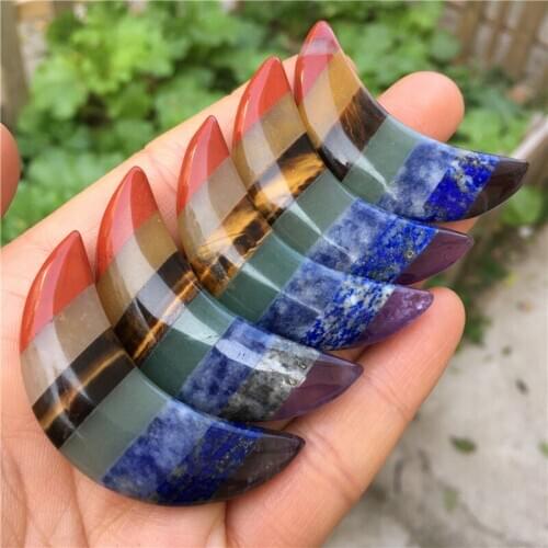 1pcs Seven Chakras Moon Hand Piece Natural Stone Mosaic Process Healing Meditative Energy Stone