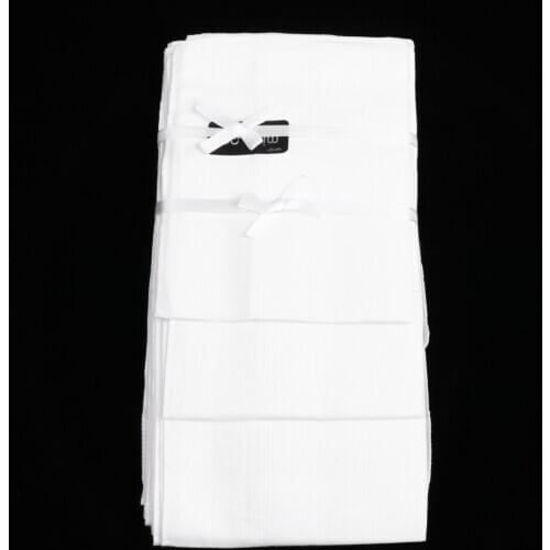 12pcs Plain White Striped Square Hanky Men Handkerchief 100% Cotton 43*43cm