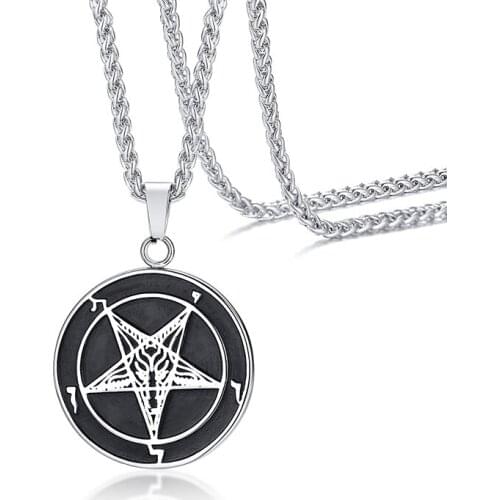 201 Fashion Brand Jewelry Hip Hop Pendant European And American Lucifer Round Brand Retro Titanium Steel Coin Necklace For Mens