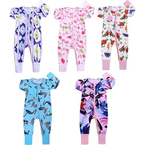 2021 Autumn Newborn Infant Cotton Rompers Baby Boys Girls Long Sleeve One Piece Clothing Toddler Print Bodysuits Zipper Clothes