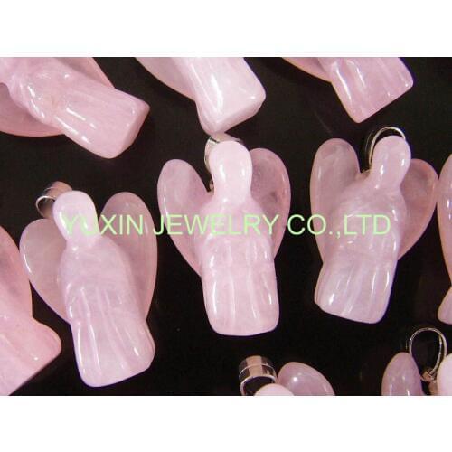 5pcs Fashion Natural Rose Stone Quartz Angel Pendants Charms Stone for Necklace Making Jewlery Carved Angel With Wing Pendant