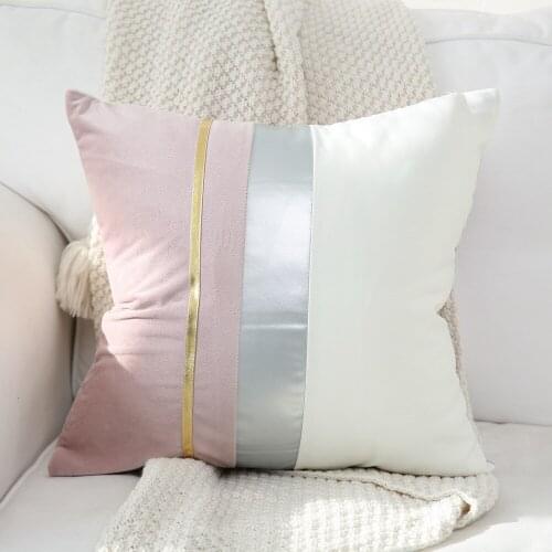 Velvet golden strip stitching pillow Sofa pillow case Car lumbar pillow 30x50cm PU Leather cushion cover 45x45cm Pillowcase
