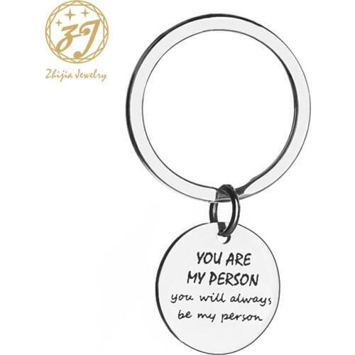 Zhijia You're My Person Key Chain Stainless Steel Keyring Funny Keychain for Boyfriend llaveros Husband Valentines Gifts
