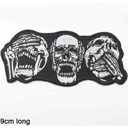 Skull Three Heads Skull Smile Yawn Punk Black Iron on Embroidered Cloth Clothes Patch For Clothing Girls Boys Wholesale
