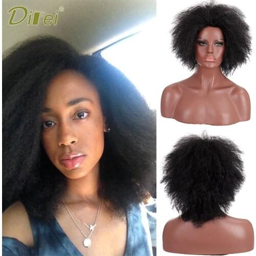 DIFEI 6 Inch Afro Kinky Curly Synthetic Black Wig for African Women Afro Wig High Temperature Heat-resistant Wig