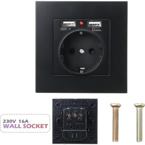 230V Electrical Socket Wall Flush-mounted Socket DE Power Outlet with Dual 2.1A USB Charging Ports Home Wall Charger Adapter