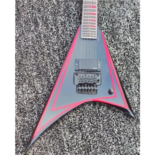 Custom electric guitar, red edge V-shaped swallow tail guitar, free shipping, double shake black parts