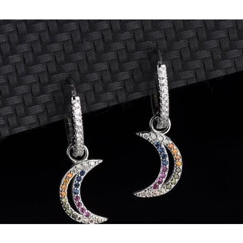 European And American Jewelry Fashion Star Moon Tooth Earrings Female S925 Sterling Silver Temperament Simple Rainbow Moon