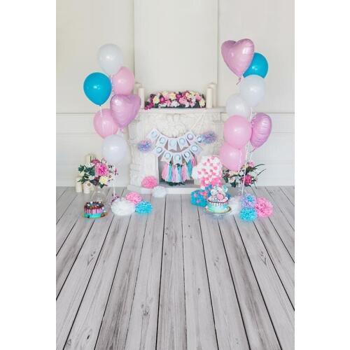 Child Birthday Photography Backdrops Balloons Flowers Cake Wooden Floor 3D Backgrounds for Photo Studio Photography Accessories