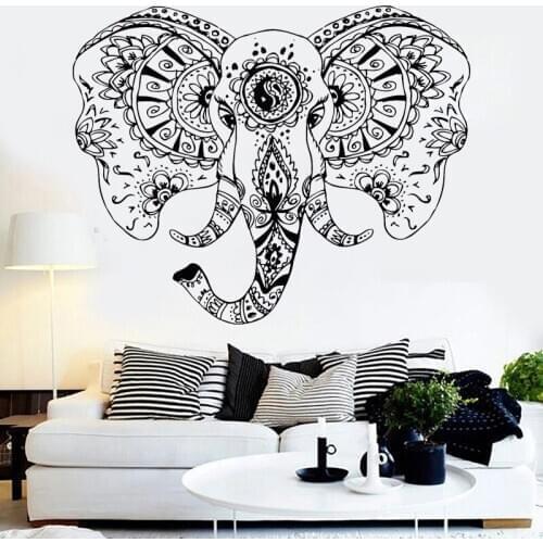 Elephant Head Vinyl Wall Decal Animal Tribal Ornament Exquisite Headboard Mural Interior Design Stickers Sophisticated O193
