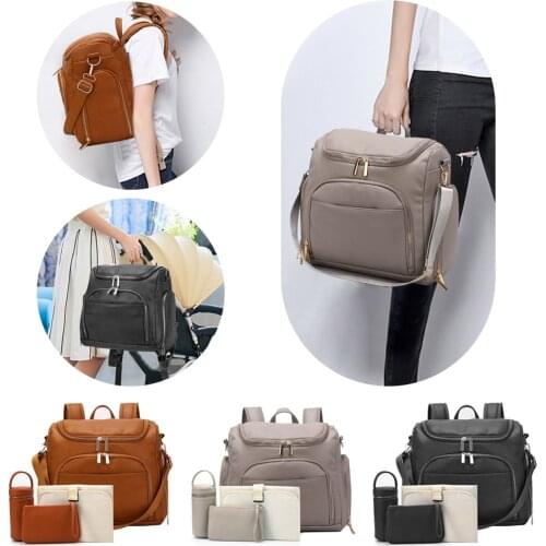 PU Leather Baby Nappy Diaper Bag Backpack+Changing Pad+Stroller Straps+Insulation bag+Cosmetic bag Backpack Stroller Bag