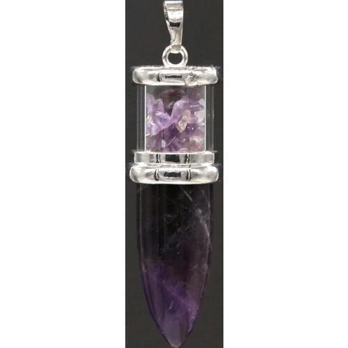 KFT Natural Healing Crystal Quartz Reiki Necklace Amethysts Stone Bullet Shape Wishing Bottle Stones Pendant Pendulum Women Men