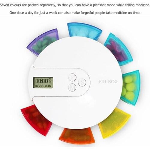 7 Grid Pill Box Alarm Electronic Timing Rainbow Pocket Pill Organizer Timer DIY Digital Organizer Medicine Timing Reminder Case