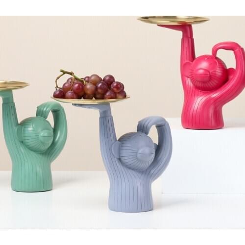 Creative resin crafts monkey tray ornaments net red large fruit plate storage plate home furnishings