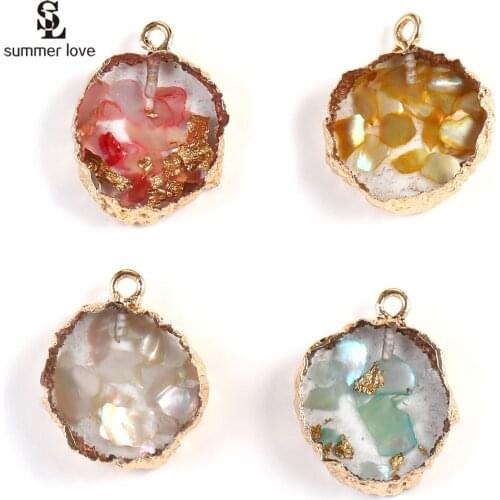 10pcs/lot Round Shell Resin Charms fit Bracelet Necklace Earring Gold Metal Pendants for Diy Jewelry Making Accessories