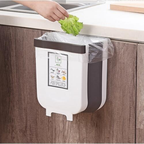 Kitchen Garbage Bin Car Trash Can Wall Mounted Trashcan for Bathroom Toilet Waste Storage Bucket 9L Folding Waste Bins