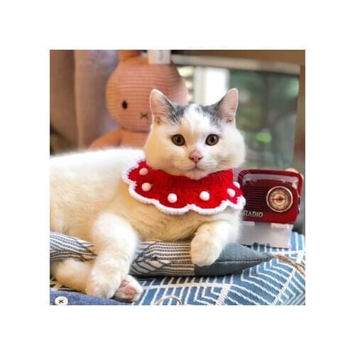 Cute Pet Adjustable Saliva Towel Christmas Dog Cat Plush Scarf Bib Decor Wool Knitted Collar Necklace Grooming Accessories