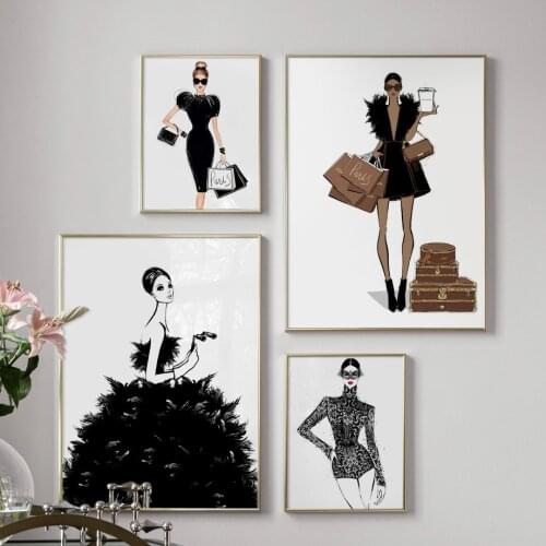 Fashion Girl Skirt Handbag Paris Brand Wall Art Canvas Painting Nordic Posters And Prints Wall Pictures For Living Room Decor