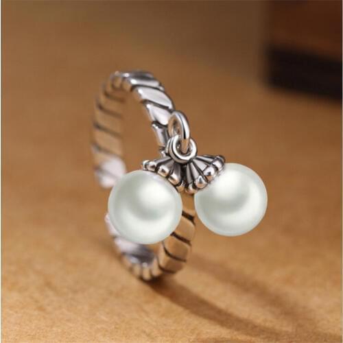 European Style Fashion Simple 925 Sterling Silver Jewelry Retro Pearl Twist Personality Beautiful Opening Rings SR402
