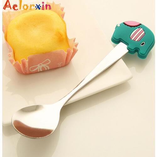 Cartoon Silicone Handle Stainless Steel Spoon Children Soup Spoon Fashion Tea Coffee Dinnerware Spoon 2016 New Arrival Aelorxin