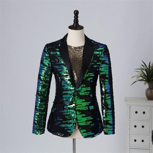 Men Blue Shining Suits Sequined Suit Male Singer Show Wear Focus Mens Stage Blazer Bar Party Costume Performance Jacket XS2131