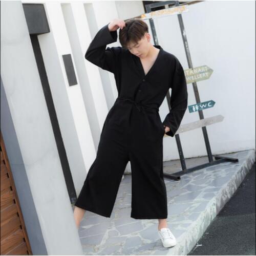 M-6xl Overalls Mens Spring And Summer Wide Leg Pants Loose 9 Points Tooling Jumpsuit One Piece Stage Singer Costumes Clothing