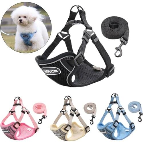 Reflective Puppy Dog Harness and Leash Set Breathable Pet Harnesses for Small Medium Dogs Chihuahua Maltese Mascotas Accessories